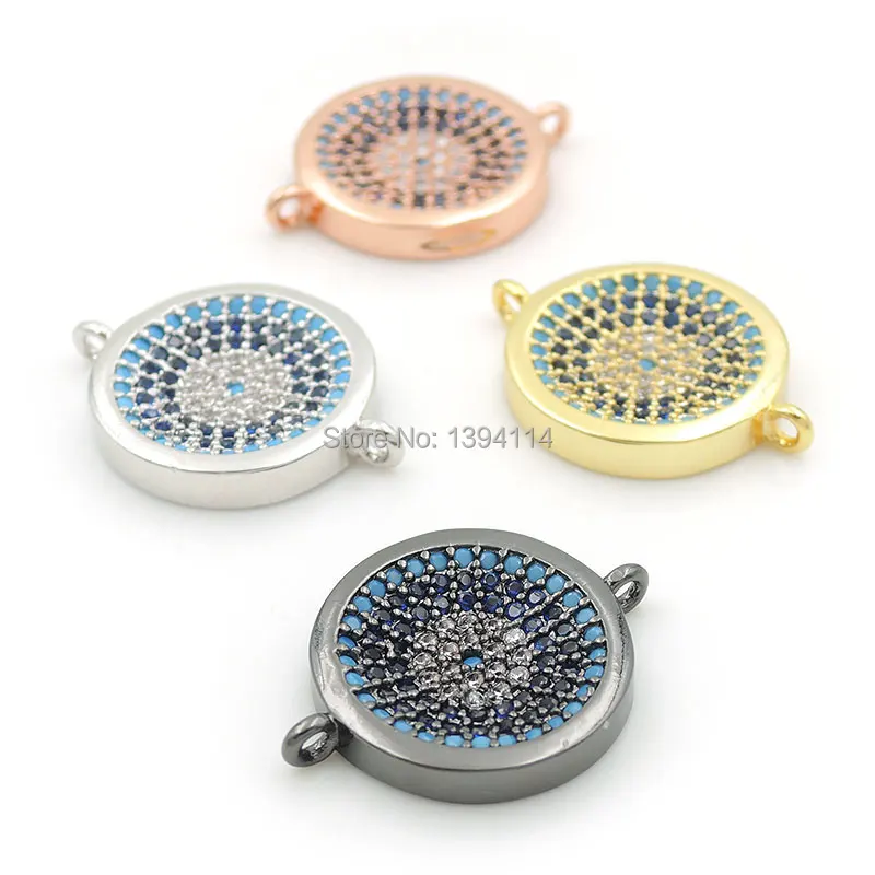 

20*15*3mm Micro Pave Kallaite&Blue&Clear CZ Concave Round Connector Fit For Women As DIY Bracelets Accessory