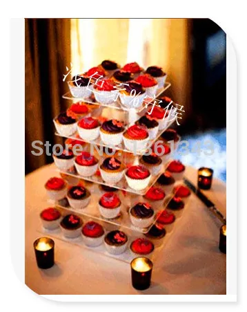 

HOT!!!Cheapest ! free shipping Square Transparent 5 Tier Acrylic Wedding Cake Cupcake Display Stand For Wedding Party