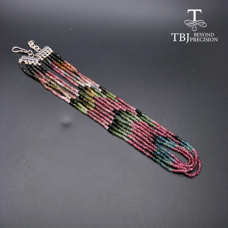 TBJ ,100% Natural fancy color tourmaline gemstone bead necklace with 925 silver clasp,luxury big size \