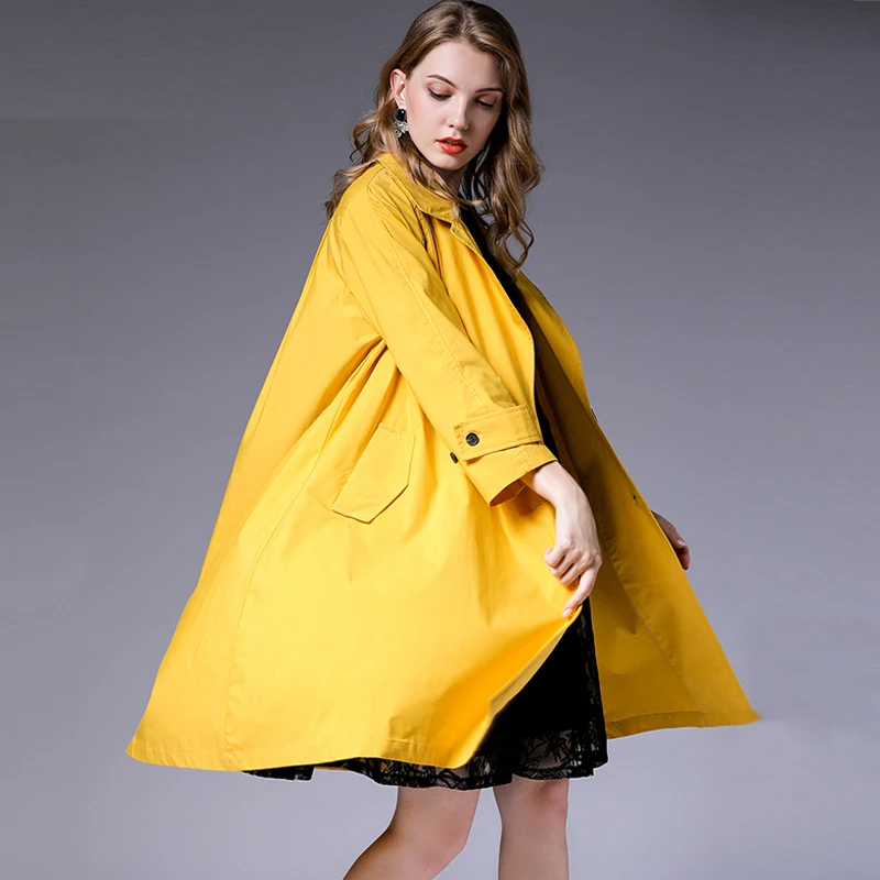 Plus Size Women Loose Major Suit Trench Coat Temperament Fashion Elegant Coat Oversize Long Sleeve High Waist Solid Autumn Coats