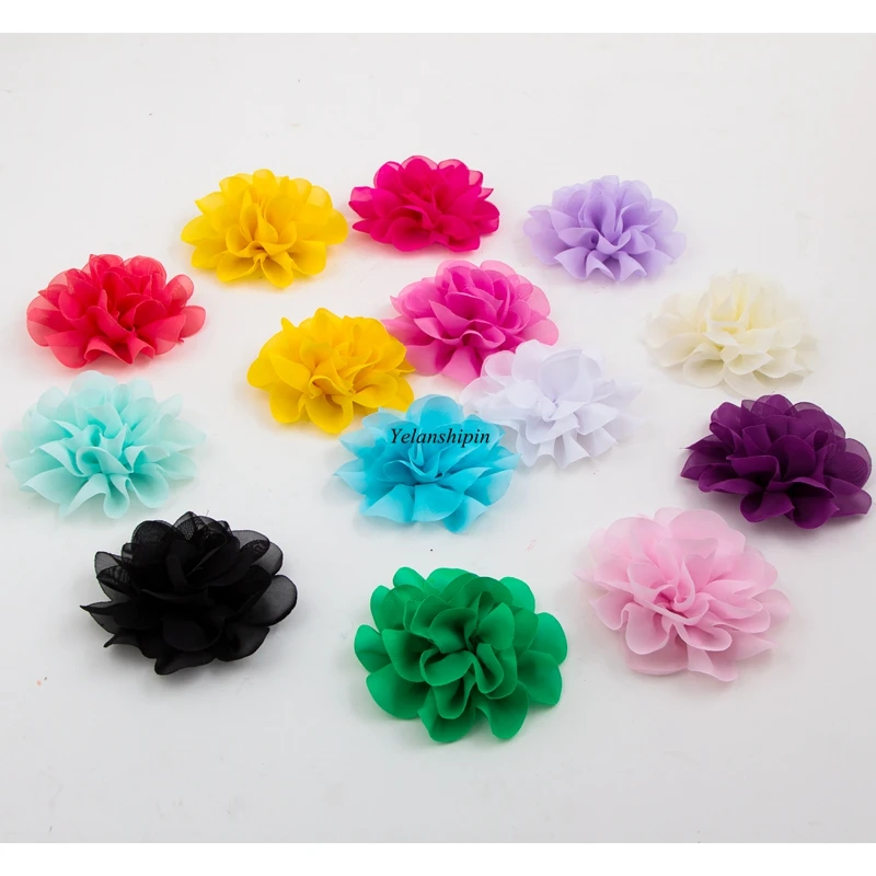 1PC 10cm 14 Colors Vintage Fluffy Chiffon Hair Flowers Clips For Girls Hair Accessories Handmade Fabric Flowers For Headband