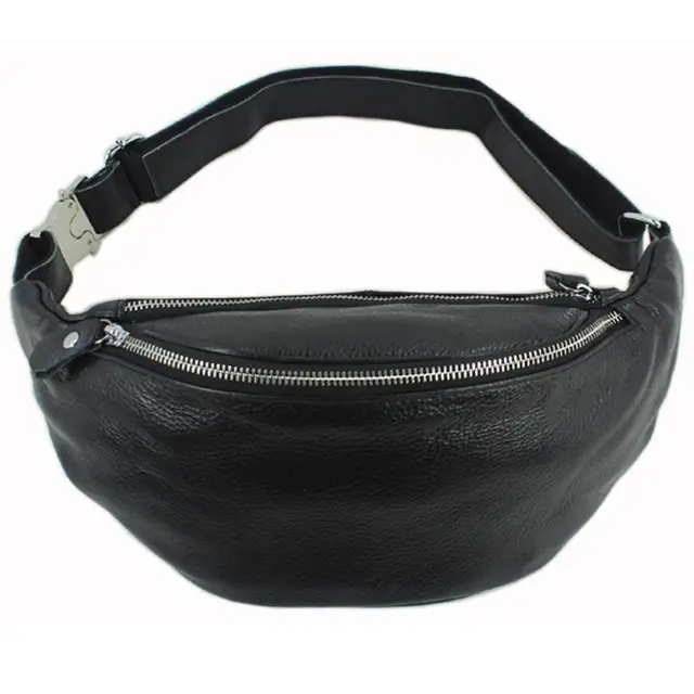 New Fashion Genuine Leather Waist Bag Men Leather Waist Pack Male Money Belt Bags Bum Fanny Packs Small Chest Bag black brązowy