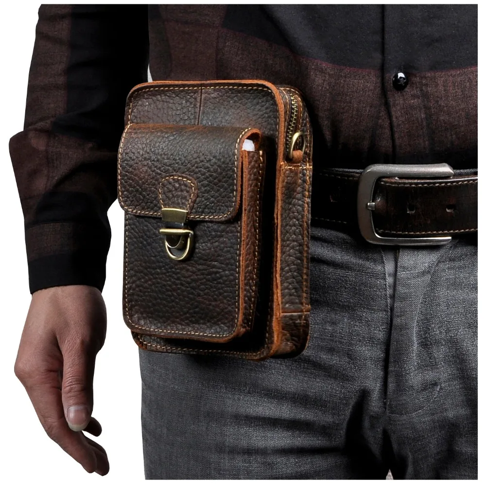 Quality Leather Men Multifunction Casual Design Small Messenger Shoulder Bag Fashion Waist Belt Bag 6\