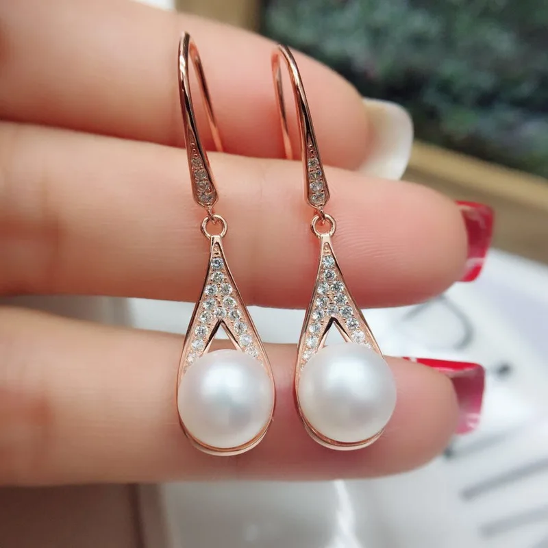 

100%S925 pure silver earrings natural freshwater pearl earrings female light silver fashion new water rose gold earrings