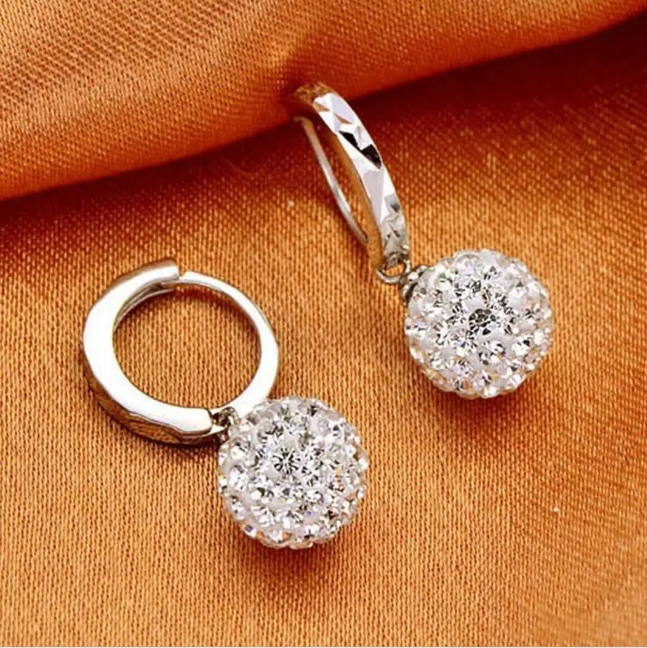 New Arrival!! 925 Sterling Silver 10mm/12mm Beads Earring Rhinestone Crystal Ball Long Tassel Drop Earrings Brincos For Women