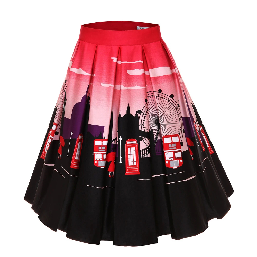 4XL Floral Music Print 50s 60s 2024 Swing Skirts Retro High Waisted Pleated Rockabilly Vintage Jurken Women Clothing 2020