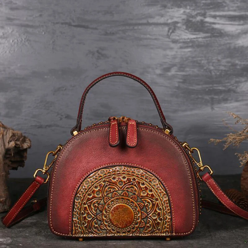 Genuine Leather Messenger Shoulder Bag Woman Handle Embossed Luxury Real Cowhide Ladies Tote Bag Vintage Female Cross Body Bags