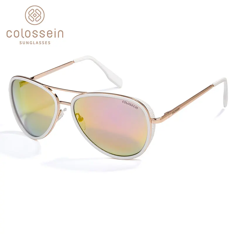 COLOSSEIN Sunglasses Women Vintage Pilot Blue Retro Gradient Sun Glasses Golden Metal Alloy Frame Men Oculos Gafas De Sol UV400