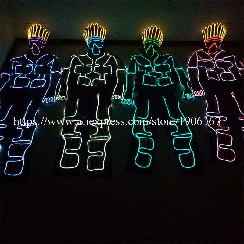 Led Luminous Colorful EL Cold Wire Robot Suit DJ DS Illuminated Ballroom Costume Dance Clothing For Stage Nightclub Clothes