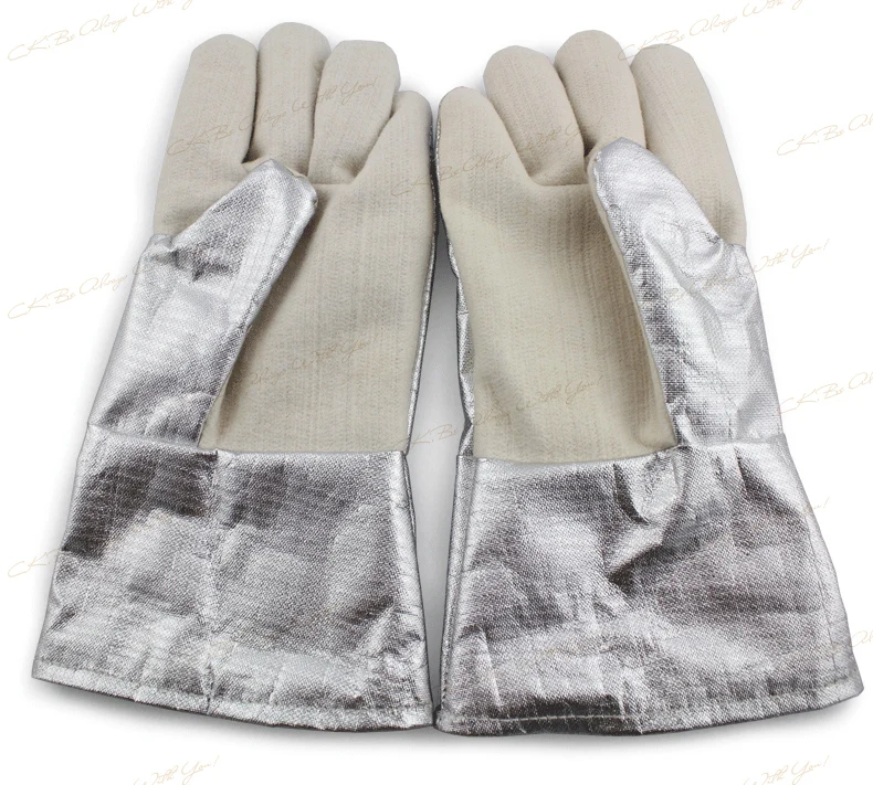 

300-400 degrees industrial heat-resistant gloves, high temperature anti-hot fire gloves five fingers thickness aluminum foil