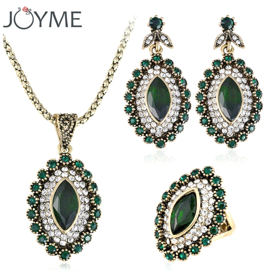 Turkey Vintage Wedding Turkish Jewelry Earrings And Necklace For Women Green African Beads Crystal jewelery Sets decoration