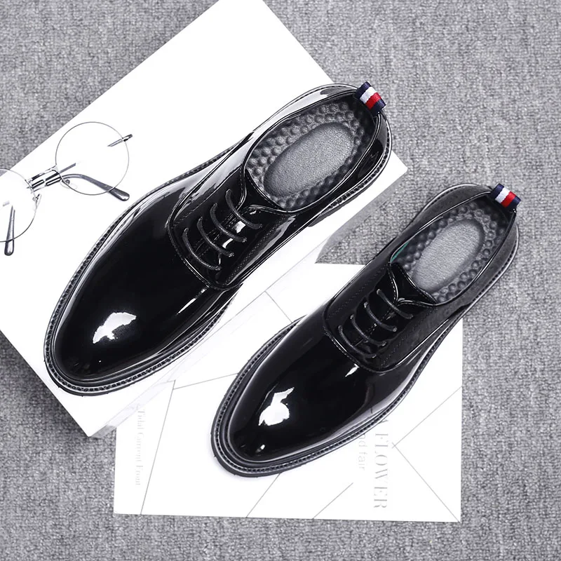 2024 New Autumn Men Oxford Dress Shoes Patent Leather Black Luxury Business Platform Comfortable Men Wedding Footwear