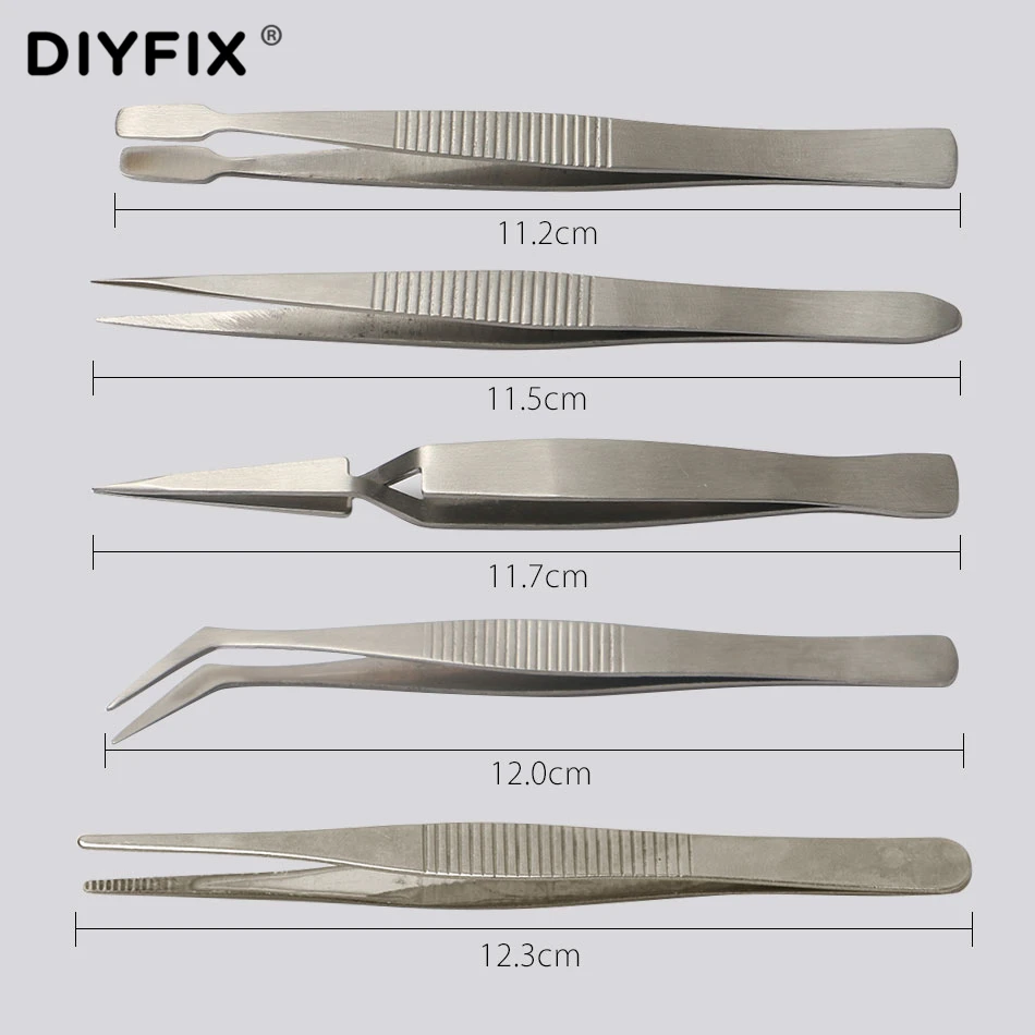 Набор прецизионных электронных пинцетов DIYFIX 5 в 1, противоскользящий антистатический монтажный инструмент для ремонта, паяльная помощь