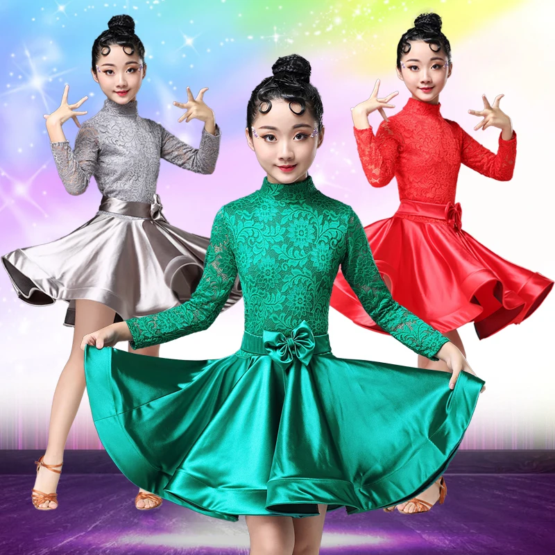 Latin Dance Costume New Children's Practice Girls Costumes Children's Lace Professional Competition Dress Dance Skirt Winter