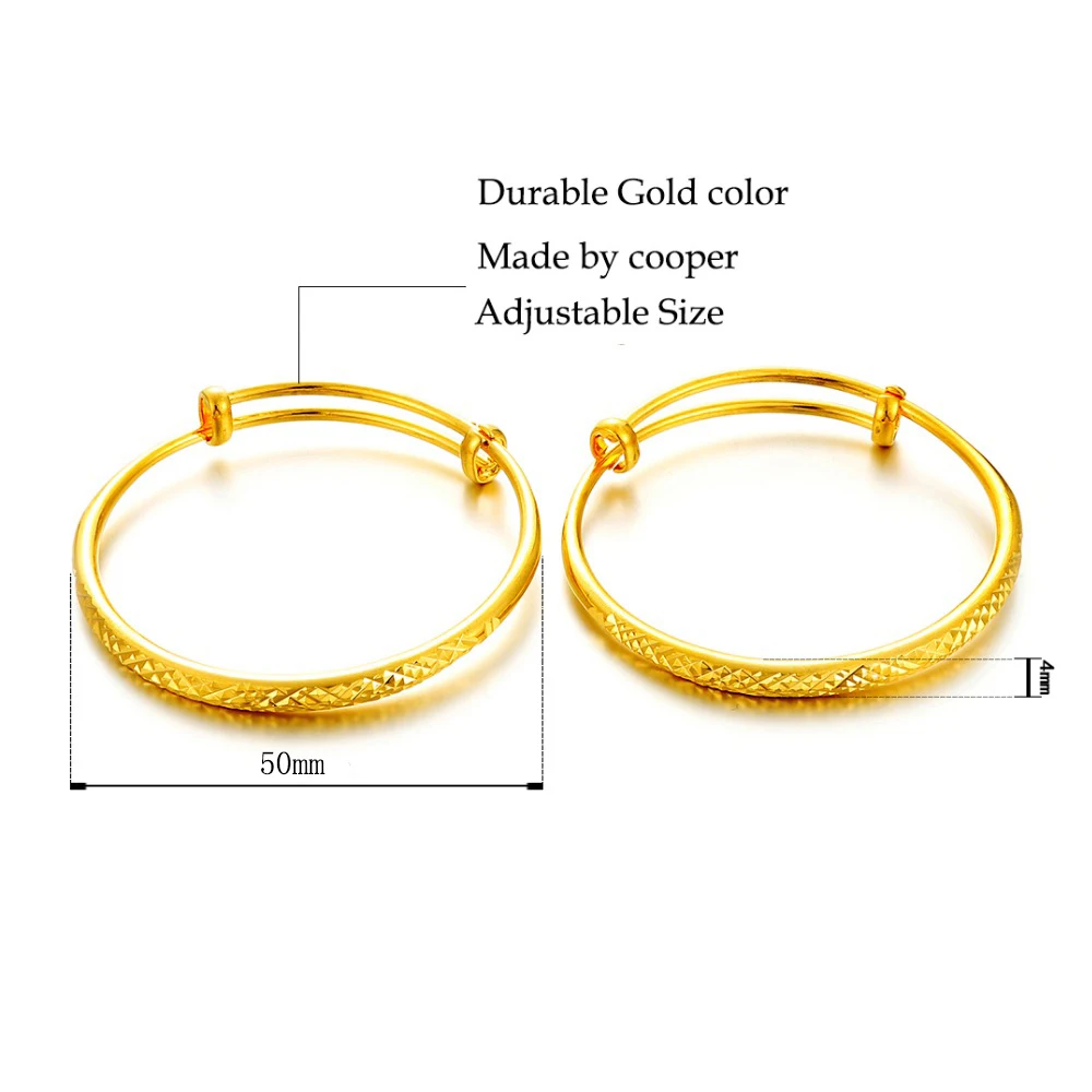 Ethlyn 2pcs/lot 0-3 Years Baby Jewelry Adjustable Durable Gold Color Baby Bangles Bracelet Jewelry Gifts  B140