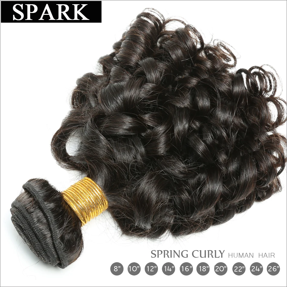 Spark Ombre Brazilian Hair 3 or 4 Bundles With Closure Remy Human Hair Weave Extensions Loose Bouncy Curly Natural Black Color