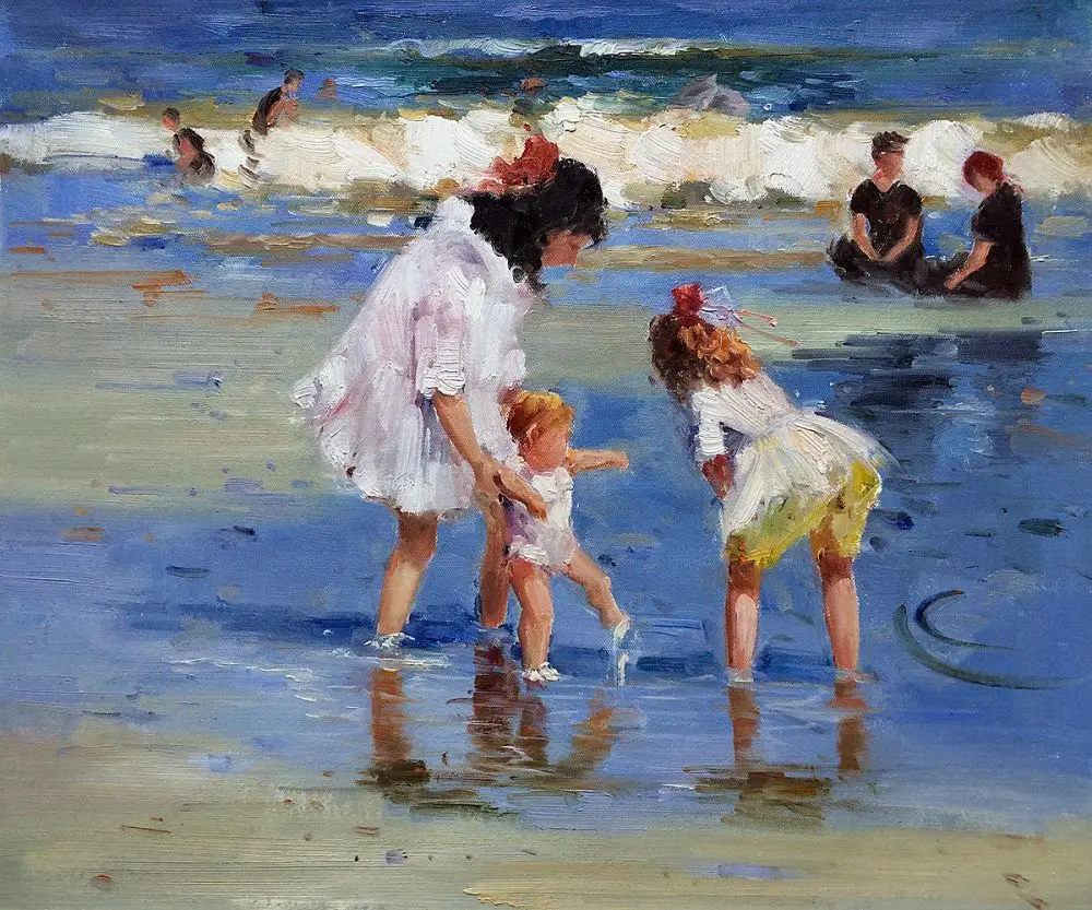 

No Framed Landscape Art Children Playing at the Seashore Edward Potthast Wall Painting on Canvas Impressionist Portrait Art