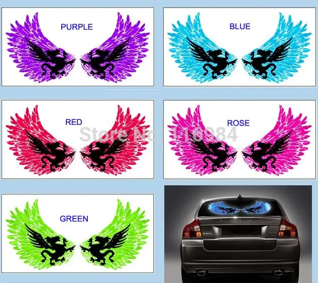 60x30CM Wings Car Sticker Music Rhythm LED Flash Light Lamp Sound Equalizer