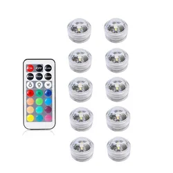 Battery Operated Mini Submersible Light RGBW LED Tea Light 10pcs Light with  Remote Package Wedding Party Decoration