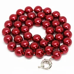 Charms dark red shell simulated-pearl beauty round beads 8,10,12,14mm chain necklace women jewelry B1481