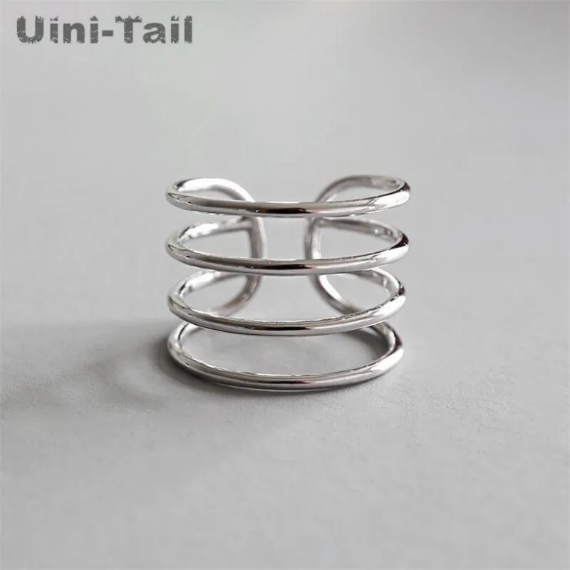 Uini-Tail hot new 925 Tibetan silver simple multi-layer ring open ring Korean fashion tide flow sweet high quality jewelry JZ113