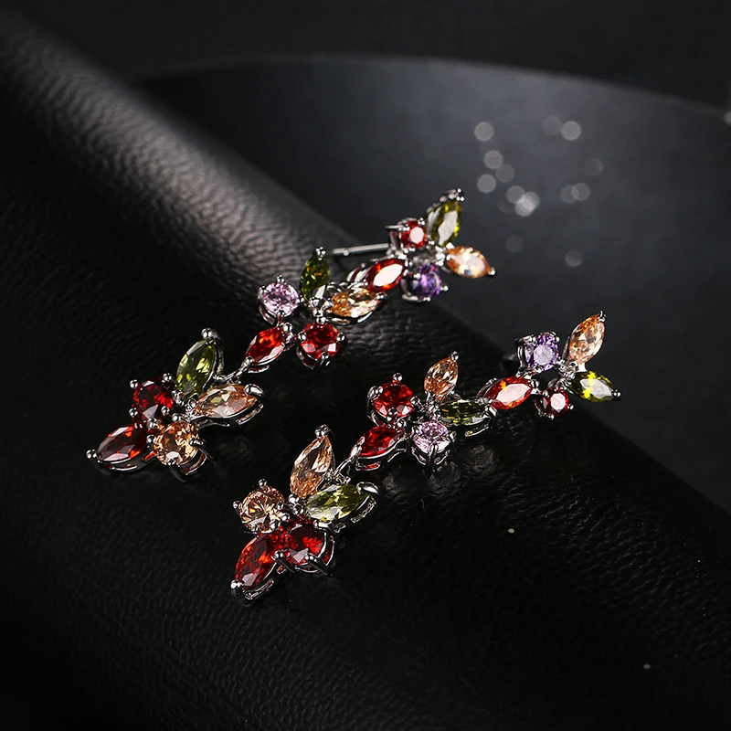 Emmaya Fashion Party Shiny AAA Colorful Zircon Earrings White Gold Color Flower Crystal Jewelry For Women Wedding Gift