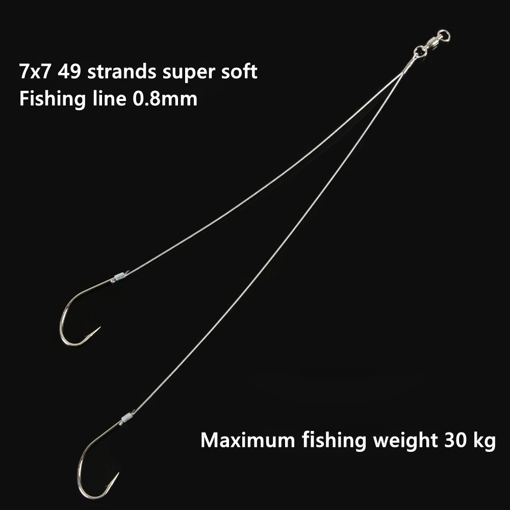 

New Arrival 5 set 30kg Fishing steel wire lines 0.8mm Anti-bite Fishing Lead Line Rope Wire+Fishing Hooks Fishing Tackle Lure