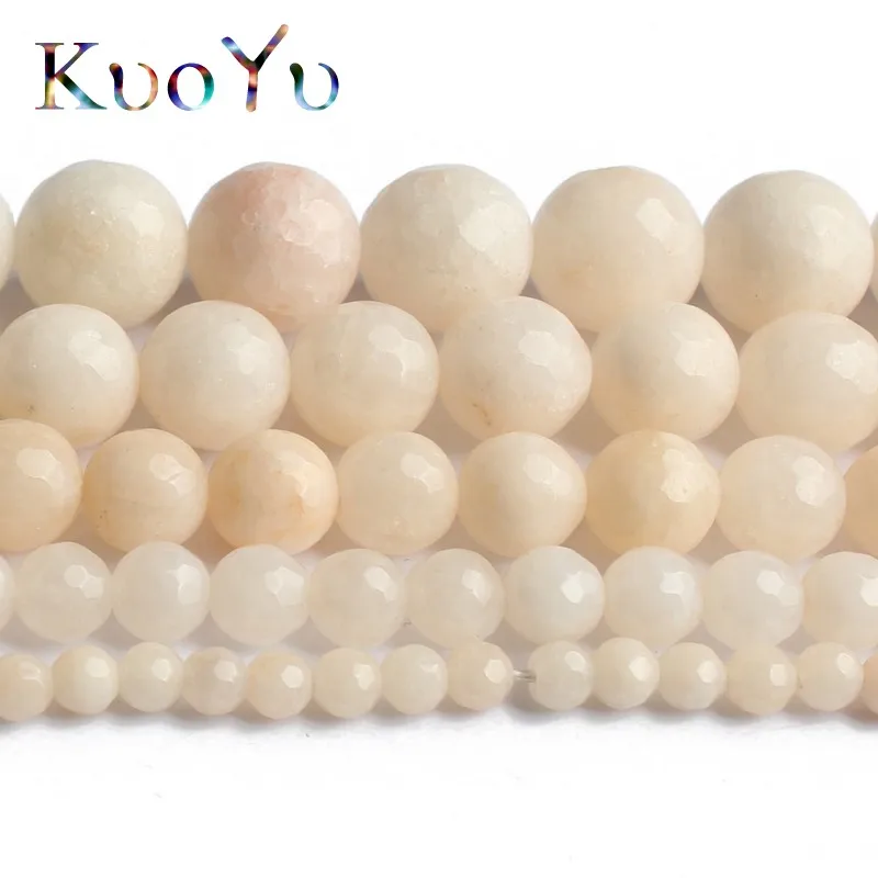 Faceted White Chalcedony Stone Beads Round Loose Spacer Beads 4/6/8/10/12 mm For Jewelry Making DIY Bracelet Necklace 15\'\'Inches