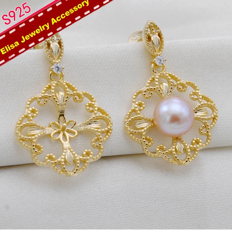 Luxury Design Pearl Earrings Holder S925 Sterling Silver Earrings Settings Women DIY Pearl Earrings Components 3Pairs/Lot