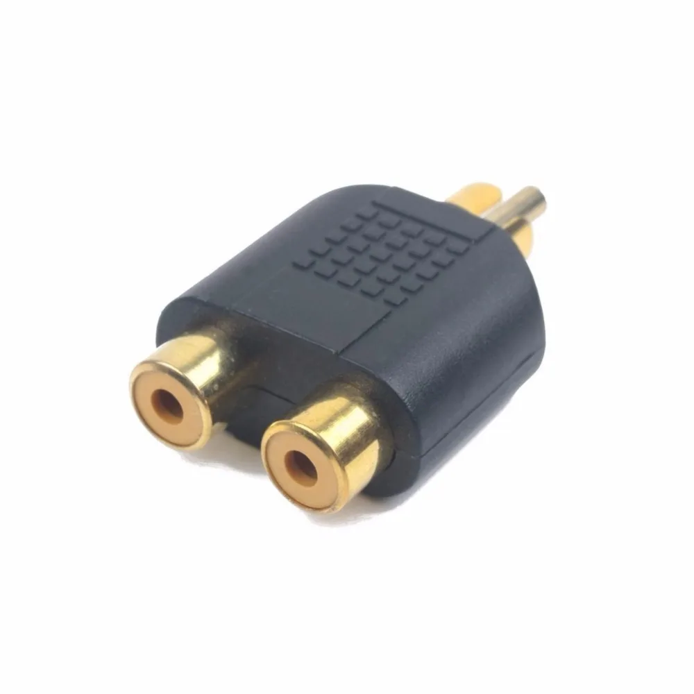 100 pcs Gold Plated RCA Adapter Audio Y Splitter Plug 1 Male to 2 Female