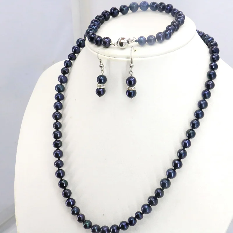 Discount!black Pearl Necklace Suit 7-8mm Necklace 18