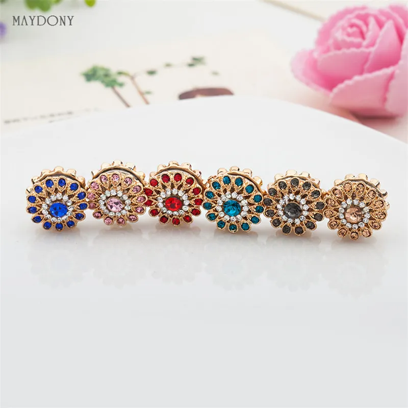 XT58-6pcs Fashion Rhinestones Flower Brooches Pin Scarf Buckle Metal Muslim Headwear Abaya Khimar Magnetic Hijab Scarf Magnet