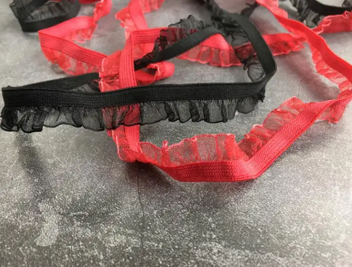 10 Meters Red Black Lace Trim Ruffle Elastic Lace Trimming Stretchy DIY Dress Underwear Headwear Lace Ribbon 1.5cm Width