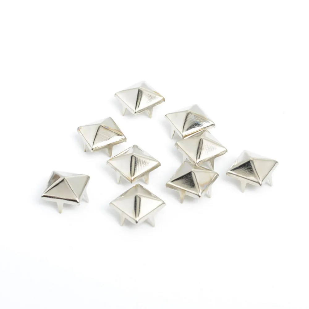 100pcs 10mm Silver Plated Pyramid Stud Nailheads Rivet Spike Leather Bracelet Punk Clothes Sewing Apparel Garment Rivet remaches