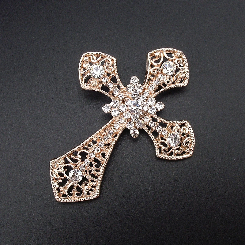 Fashion Resplendent Cross Champagne Gold Plating Rhinestone Shiny Brooch Pin for Women Jewelry Item 2020 New NO.: BH8110