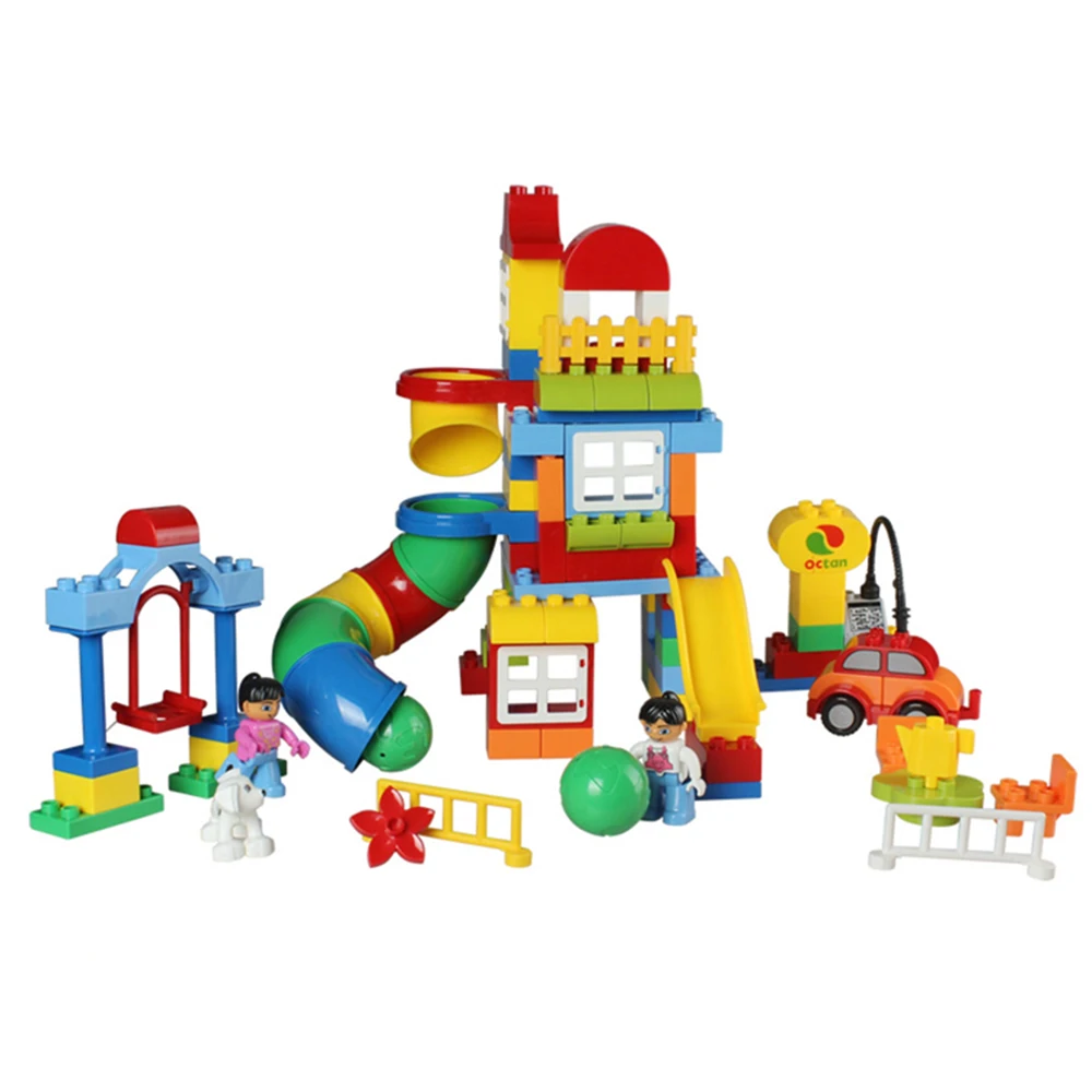 100Pcs Large Particles Duploed Happy Pipeline Construction Building Blocks DIY Playground Bricks Kids Toys For Children