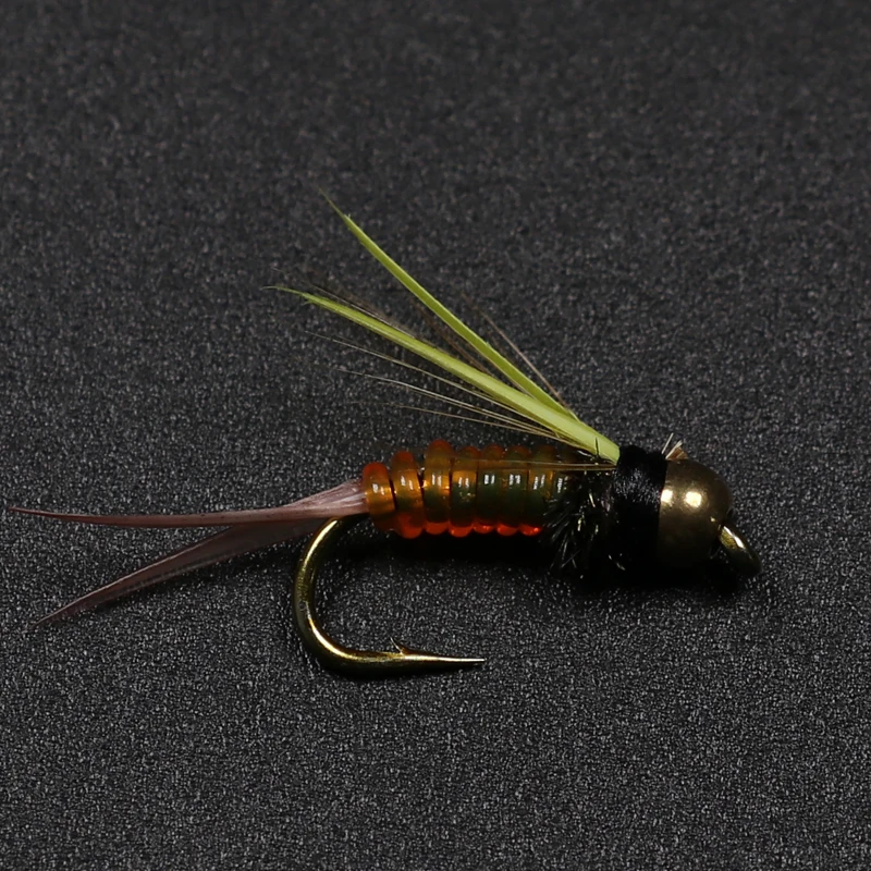 Bimoo 10PCS #14 Brass Bead Head Pheasant Tail Prince Trout Fishing Nymph Flies