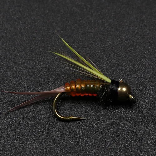 Imagen 2 del producto Bimoo-Cabeza de cuentas de latón, cola de faisán, príncipe, trucha, pesca, moscas de Ninfa, #14, 10 unidades