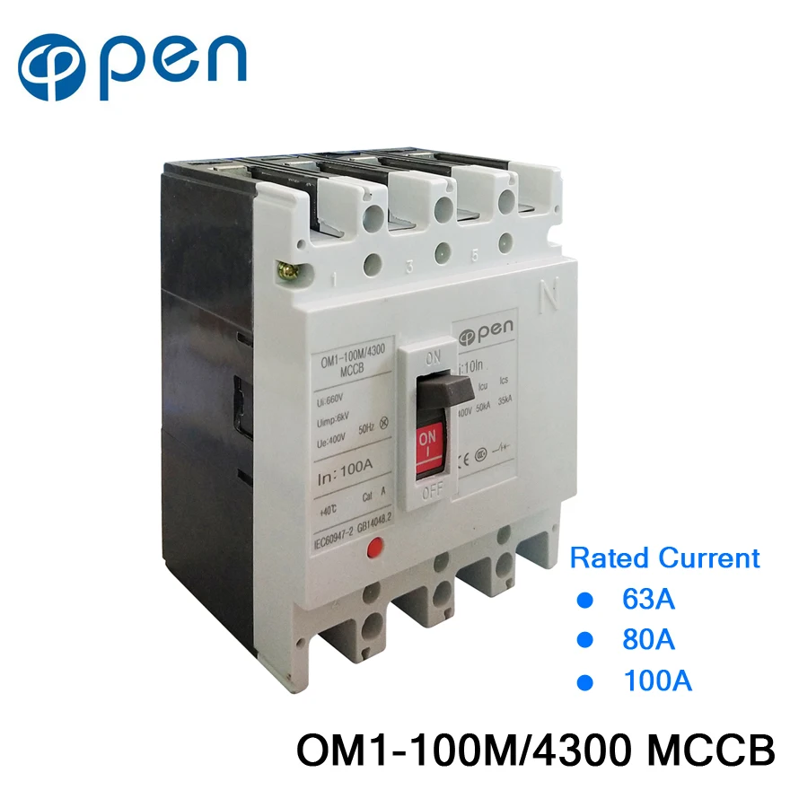 

OPEN OM1-100M/4300 4P 63A/80A/100A 50kA Higher Breaking Capacity Type Moulded Case Circuit Breaker MCCB for Power Distribution