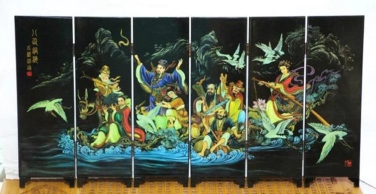 With China characteristics lacquer craft Six pages Eight Immortals Crossing the Sea screen