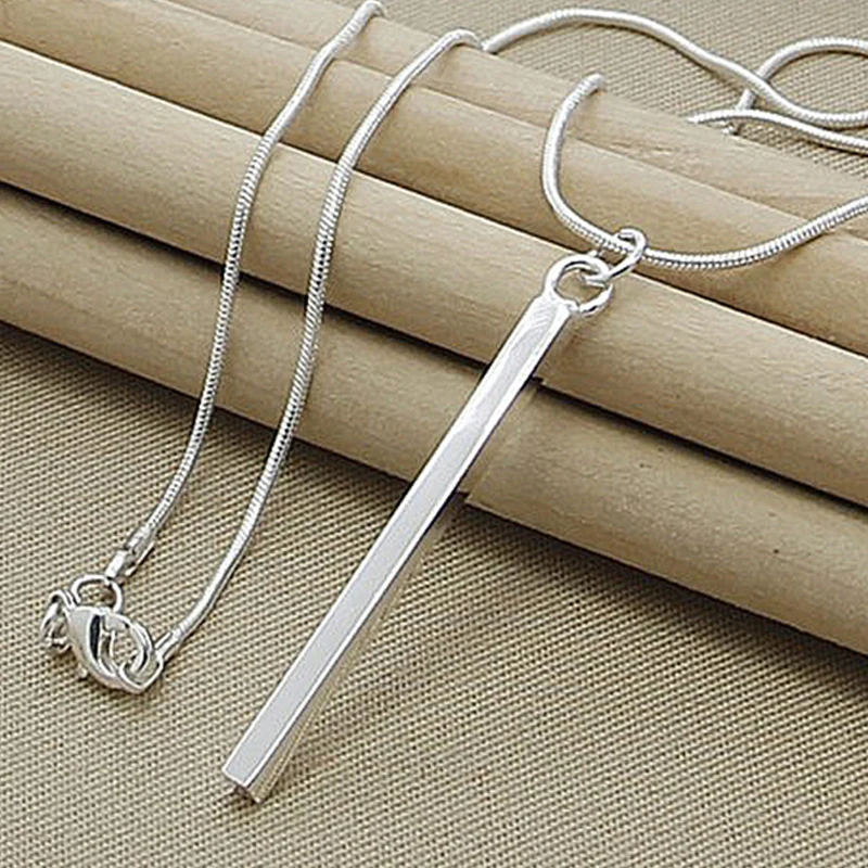 

Hot Selling Silver 925 Sterling Silver Necklace Women's Men's Jewelry Square Pillar Pendant Necklace Fashion Jewelry