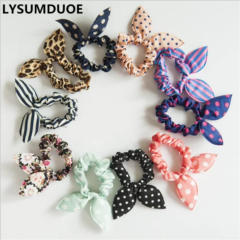 20Pcs Korean Fashion Elastic Hair Bands Girls Hair Accessories Bunny Rabbit Ears Scrunchy Rubber Band Candy Color Cute Headdress