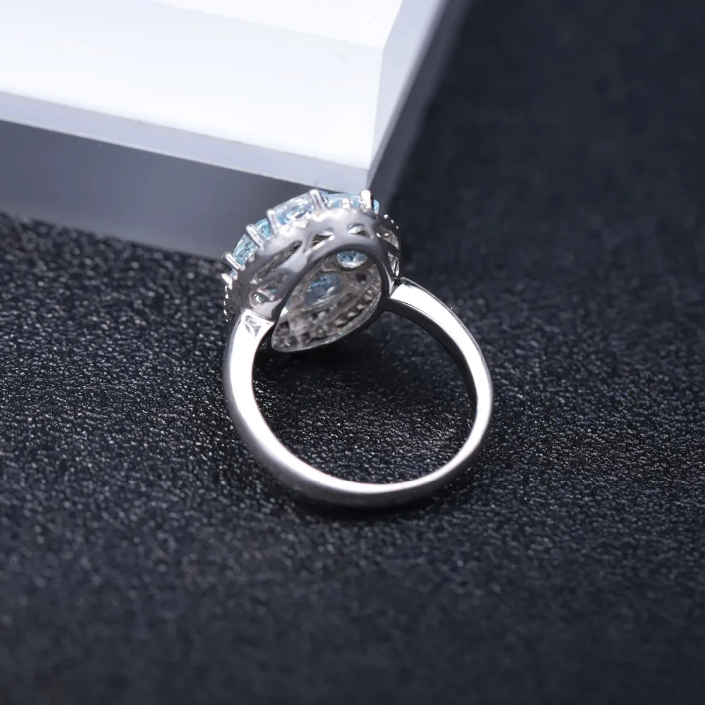 Gem\'s Ballet Natural Sky Blue Topaz Rings Genuine 100% 925 Sterling Silver Vintage Fashion Jewelry For Women Wedding Engagement
