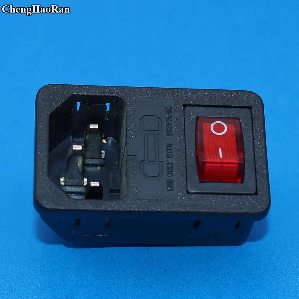 ChengHaoRan with 10A fuse ! Red Rocker Switch Fused IEC 320 C14 Inlet Power Socket Fuse Switch Connector Plug 10A 250V Connector