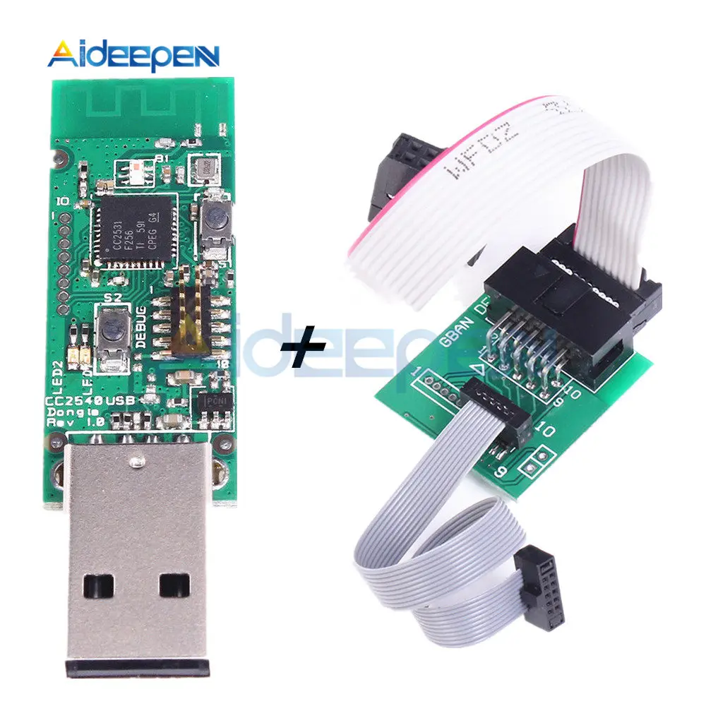 Wireless CC2531 CC2540 Zigbee Sniffer Board Bluetooth BLE 4.0 Dongle Capture Module USB Programmer Downloader Cable Connector