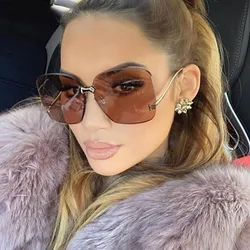Sunglasses Woman Oversized Rimless Brown Feminine Glasses Brand Gradient Lens Fashion Sunglasses Women Fashionable Oculos