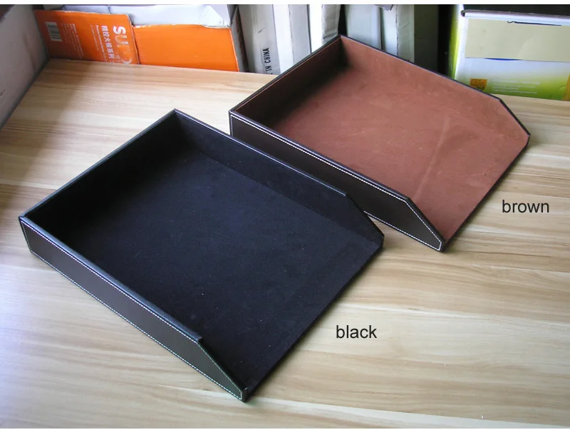 a4 leather wooden office desk file document tray magazine paper box container storage organizer documents tray holder black 225A