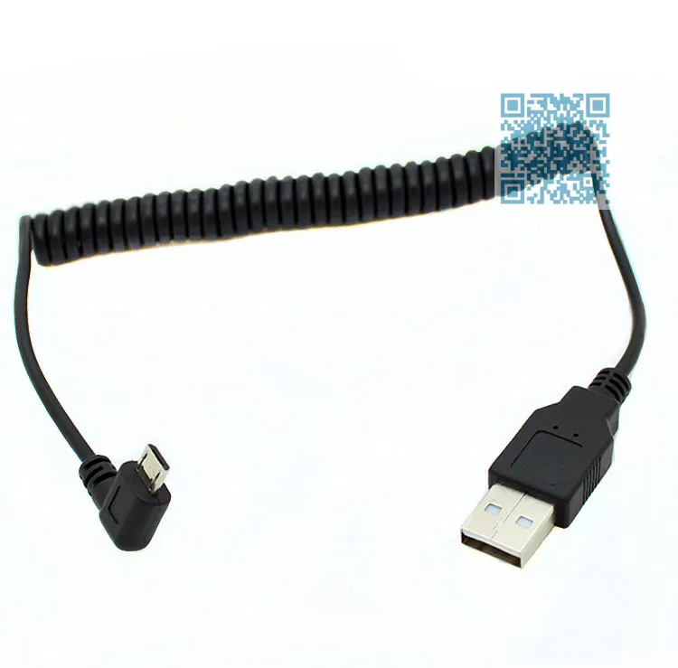 90 degree left elbow Spring Coiled USB 2.0 Male to Micro USB Data Sync fast Charger 2A Cable for Android mobile phones