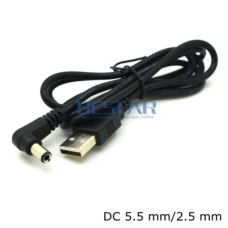 USB 2.0 Ke DC 5.5*2.5 Mm Siku Tabung 5 Volt Siku Kanan 5.5X2.5 Mm 5.5/2.5 5.5X2.5 Barel Jack Kabel Pengisi Daya 1M 3 Kaki