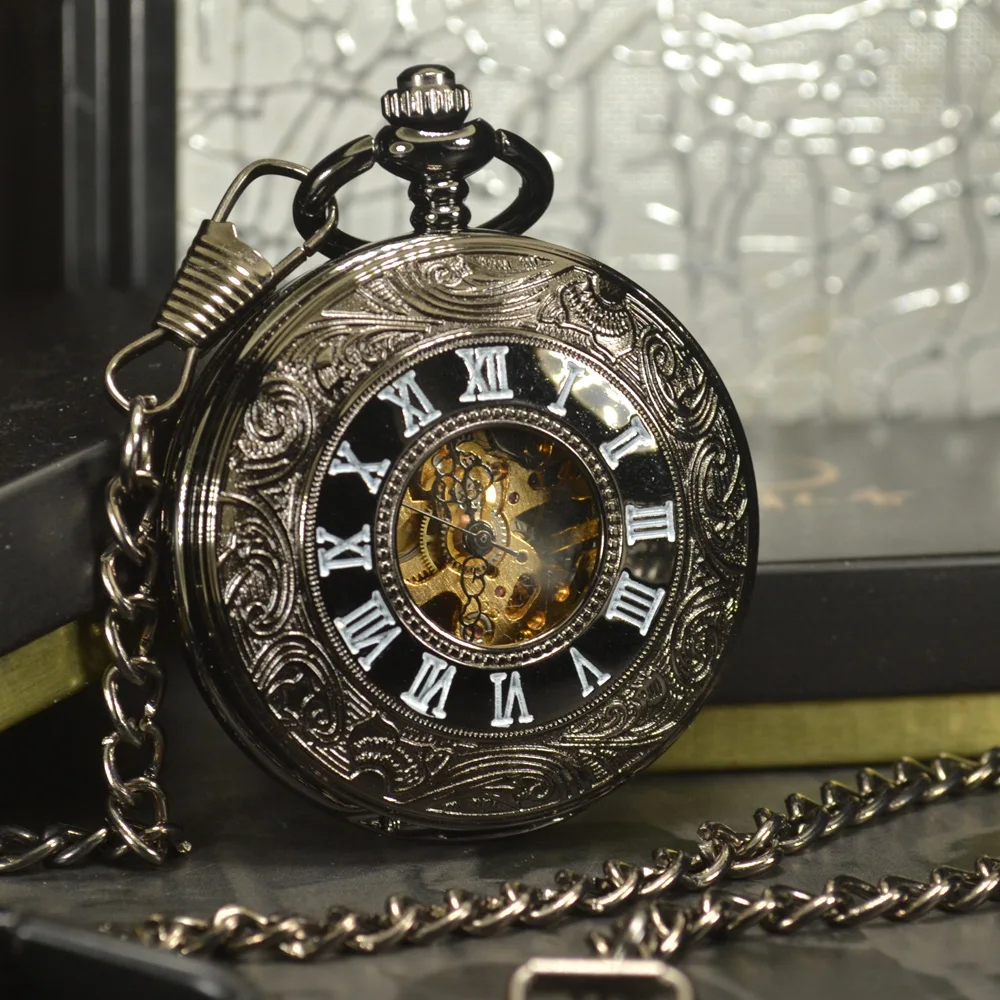 

TIEDAN Steampunk Luxury Fashion Antique Skeleton Mechanical Pocket Watch Men Chain Necklace Business Casual Pocket & Fob Watches